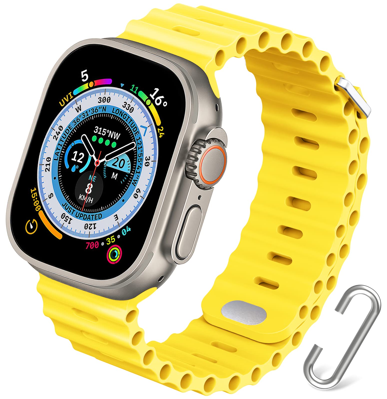 Strap For Apple Watch Band 49mm 44mm 45mm 41mm 40mm 38mm 42mm SE 6 5 4 3 Silicone Sport Ocean Bracelet iWatch Series ultra 8 7: Silver Yellow / 20mm