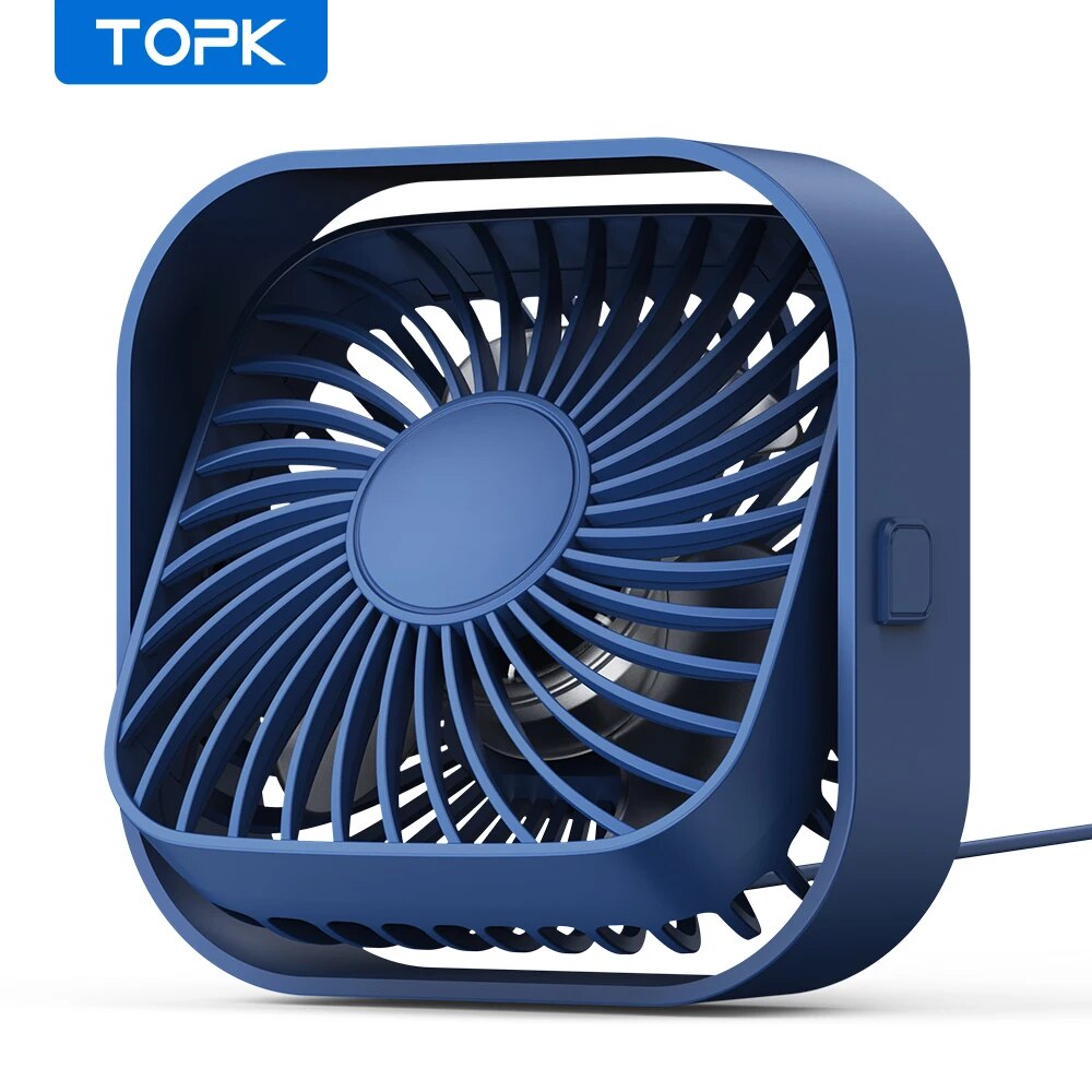 TOPK-miniventilador portátil USB, ventilador de mesa eléctrico Personal de escritorio, ventiladores de pie para habitación, viento de 3 velocidades, giratorio de 360 ° para acampar: Morado