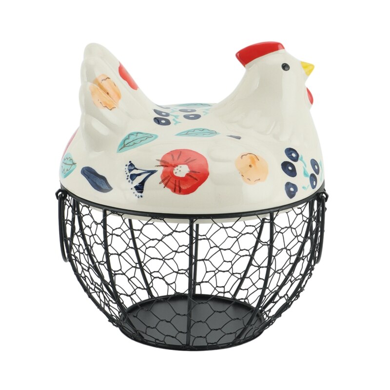 Chicken Egg Storage Skelter Baskets for Fresh Eggs, Metal Mesh Wire Ceramic Egg Holder Countertop Organization: Default Title