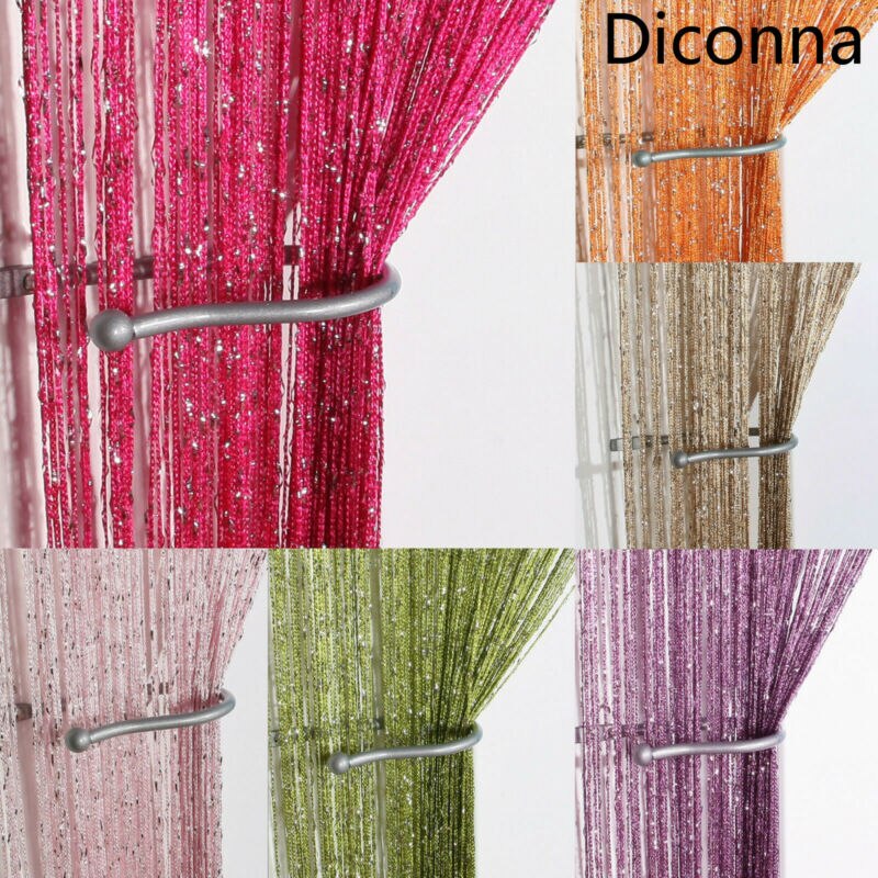 Luxury glass curtain 200x100cm Flash line bright tassel door curtain window divider home decoration curtains