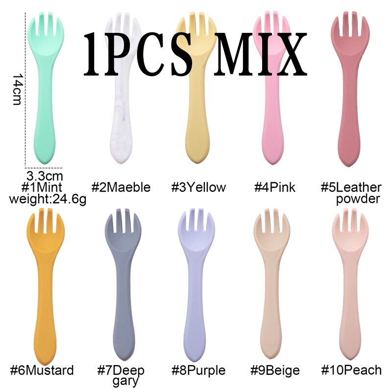Baby Silicone Bowl Fork Spoon Straw Cup Set Silicone Bowl &amp; Spoon Learning Dishes Tableware Suction Bowl BPA Free Baby Product: 1PCS FORK MIX 2
