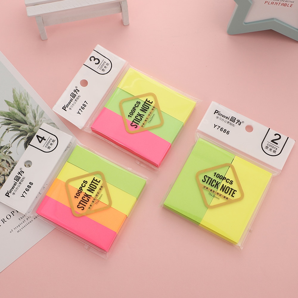 Neon Sticky Flags 100 sheets Florescent Memo Pad Self-Adhesive Post-it Writting Pad Memo Paper Block Stick Note Label Bookmark