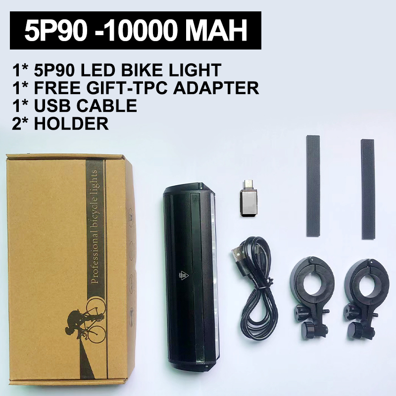 Luz LED para bicicleta de montaña, 10000mAh, 5P90, soporte doble frontal, Banco de energía, lámpara para bicicleta de montaña, faro para bicicleta, accesorios traseros para ciclismo: Blanco