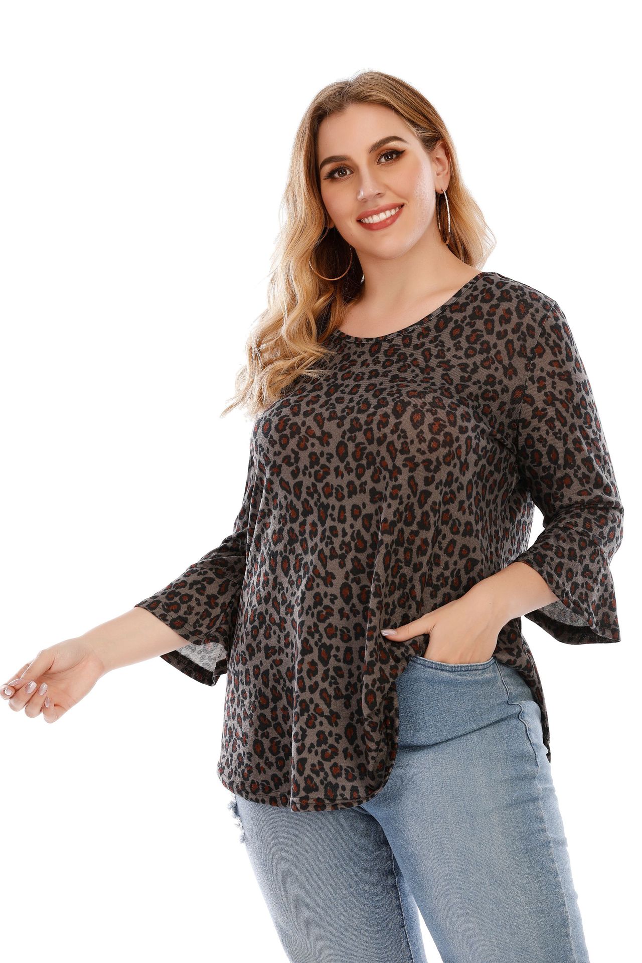 Jhbeute Luipaard Print T-shirt Plus Size Dames Elegante Casual Vrouwen Top Lange Mouw Herfst Tees Shirt Truien Blouse