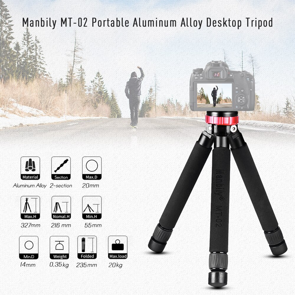 Manbily Desktop Tripod 2-Section Extendable Mini Tabletop Tripod 1/4 3/8&quot;Screw Mounts for Canon Nikon Sony DSLR Camera Camcorder