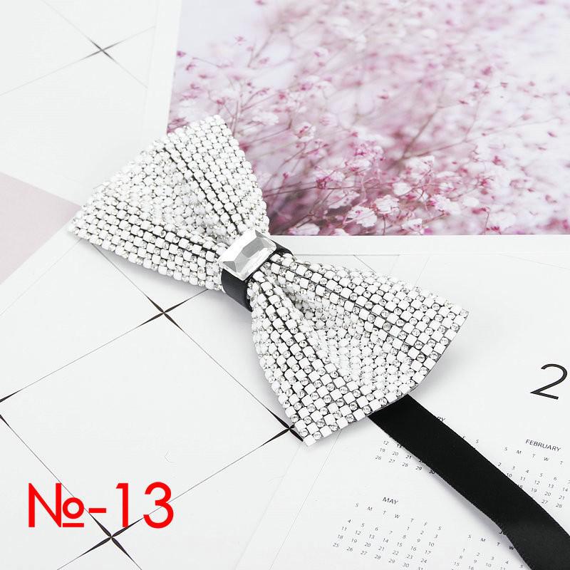 Nœud papillon rayé en diamant Pu pour hommes, accessoire de luxe, Super Cool, avec strass, pour mariage: 13