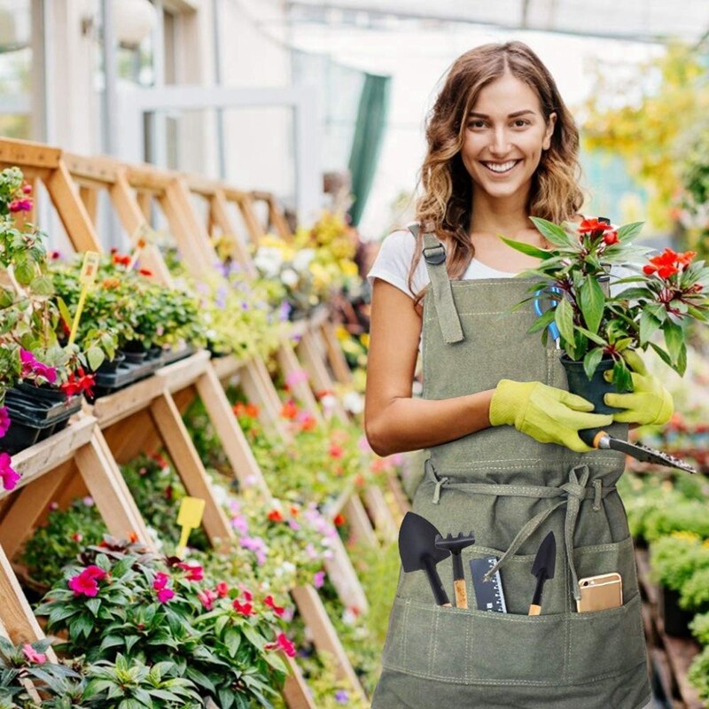 Artist Canvas Apron，Pockets Painting Apron Painter Adjustable Neck Strap Waist Ties Gardening Waxed Aprons for Women Men Adaults