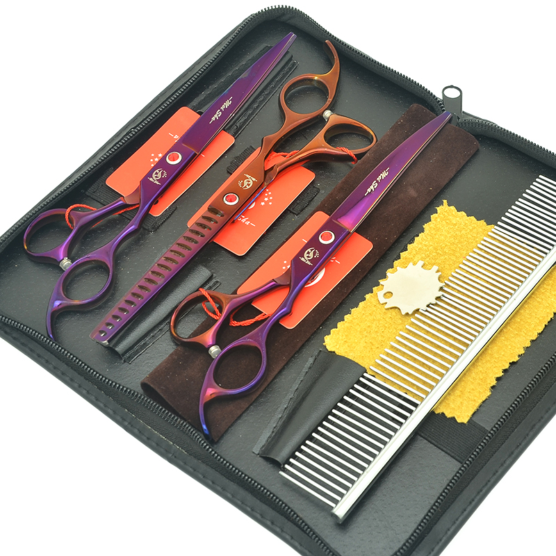 Meisha 7" Pet Grooming Shears Set Animal Straight& Thinning & Curved Scissors with Comb Bag Dog Accessories HB0233