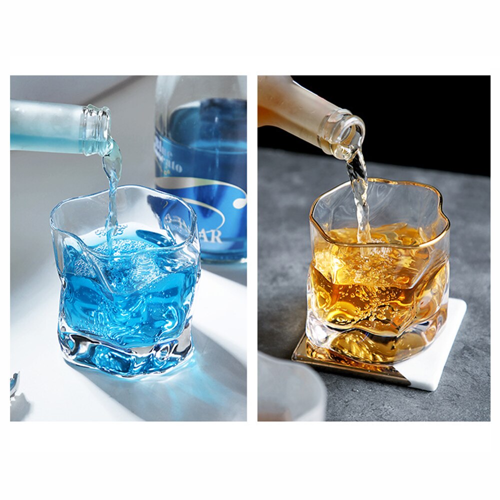 250ML Ins Style Japanese Irregular Glass Cup Wine Beer Whiskey Vodka For Kitchen Bar Ice Pattern Fold Cups