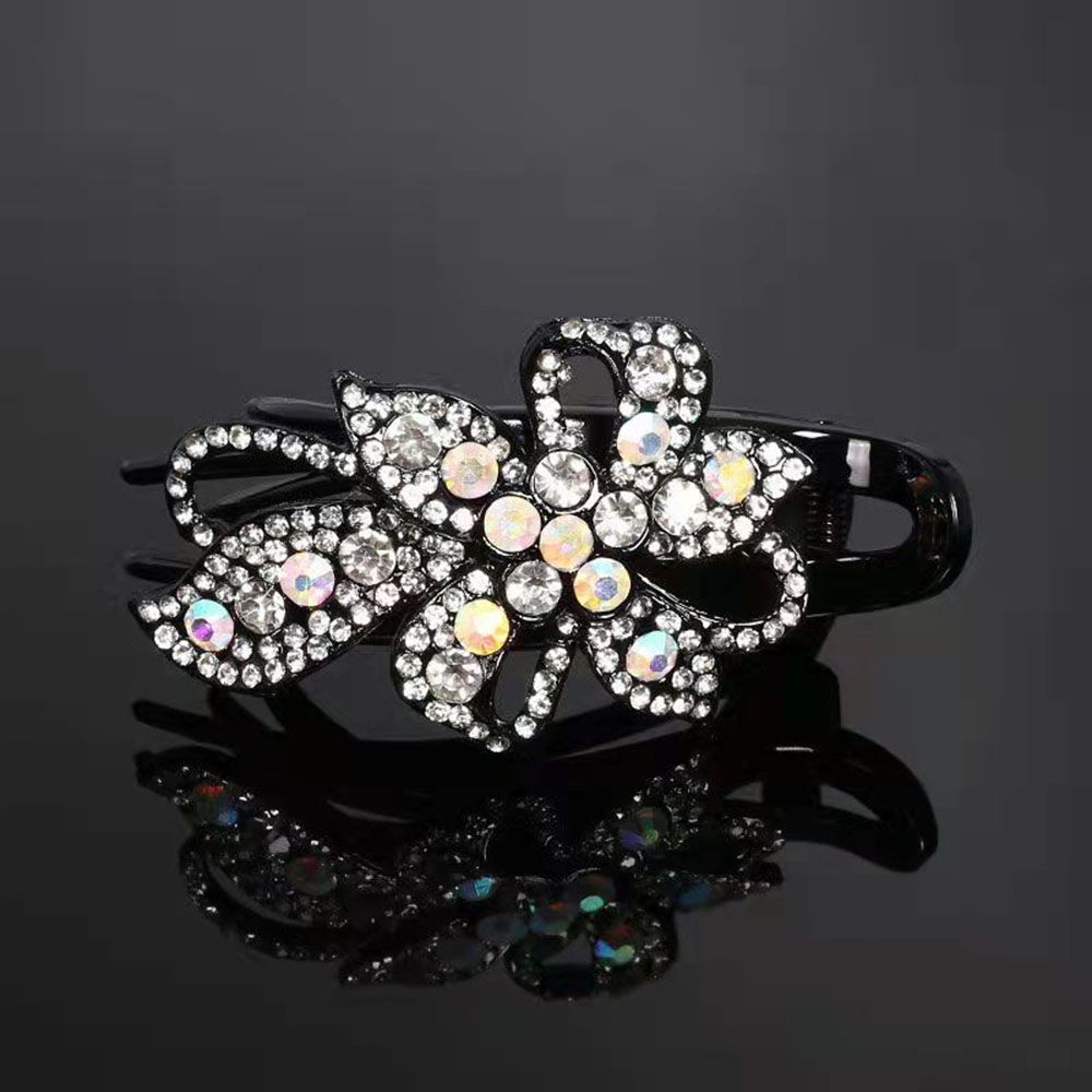 Épingle à cheveux en strass brillant, feuille de fleur, bec de canard, griffes rétro, accessoires pour cheveux pour femmes, couvre-chef queue de cheval brillante: WHITE