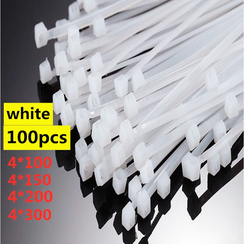 Zelfblokkerende Plastic Nylon Kabelbinder Omsnoeren Band 100Pcs Wit Kabelbinder Bevestiging Ring Kabel Specificaties