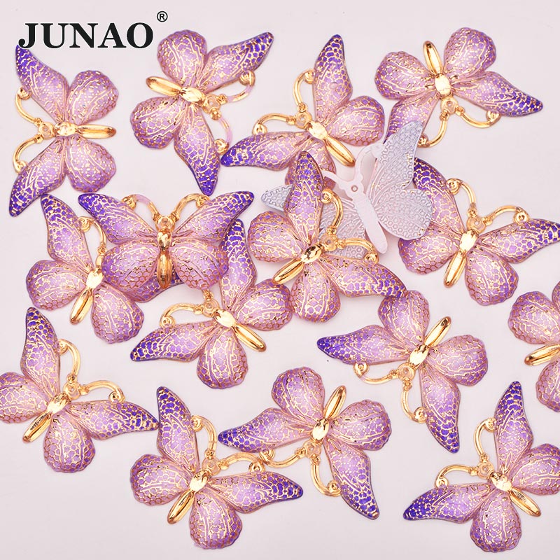 Junao 25X38 Mm Naaien Roze Kleur Grote Vlinder Steentjes Applique Flat Terug Gems Naaien Op Stenen Fancy Strass kristal Voor Ambachten