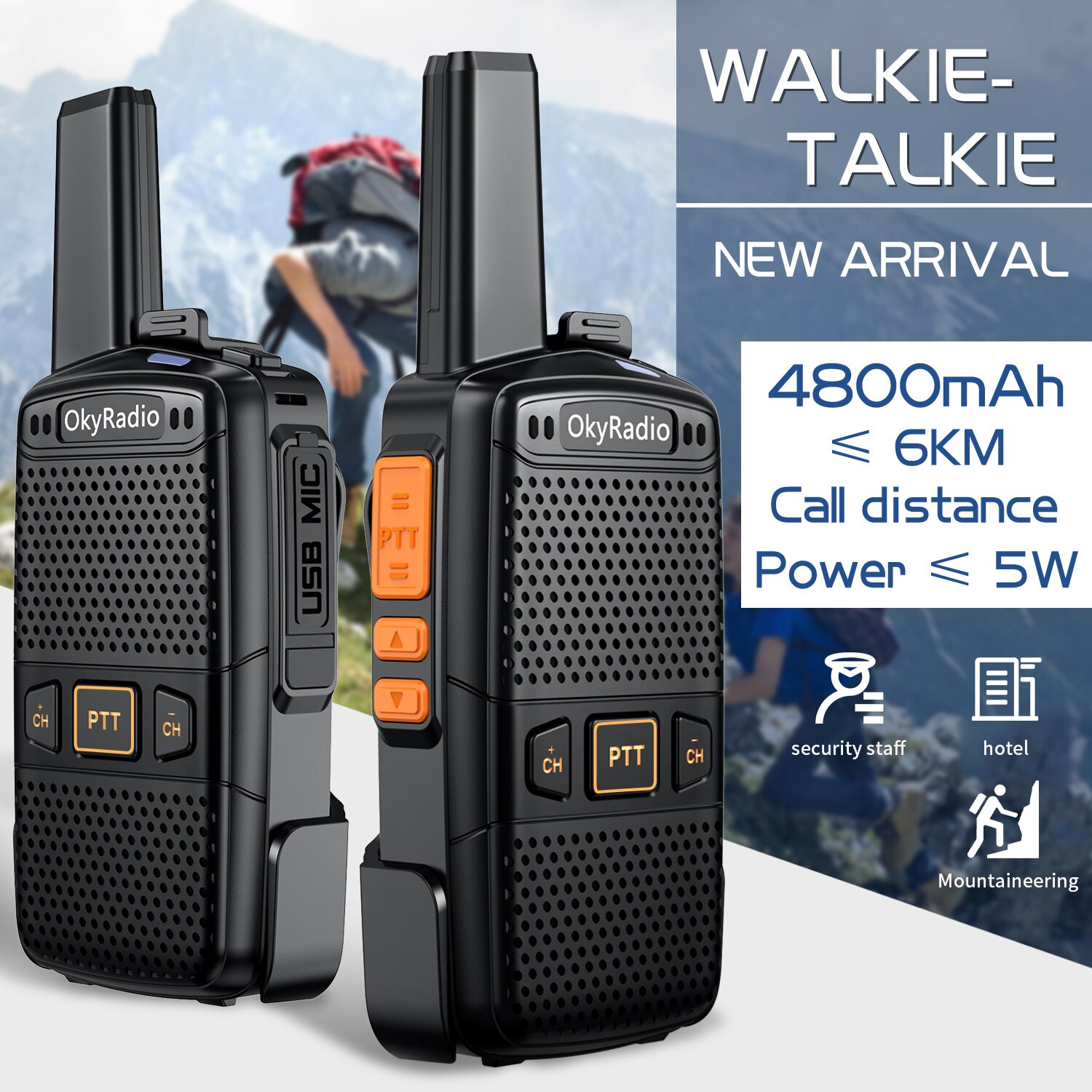 Walkie Talkie Set Draagbare Rdio Station 5W Amateur Twee Manier Ontvanger Zender Transceiver 4800Mah Usb Chargr