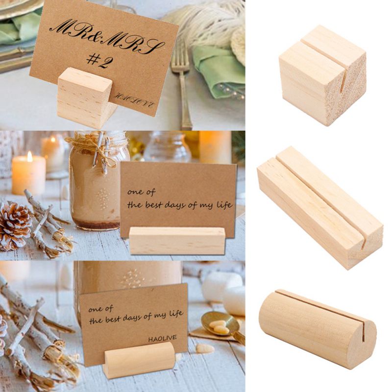 10pcs Wooden Place Card Holders Base Name Card Table Picture Holder For Wedding Christmas Banquet Decorations Mark place