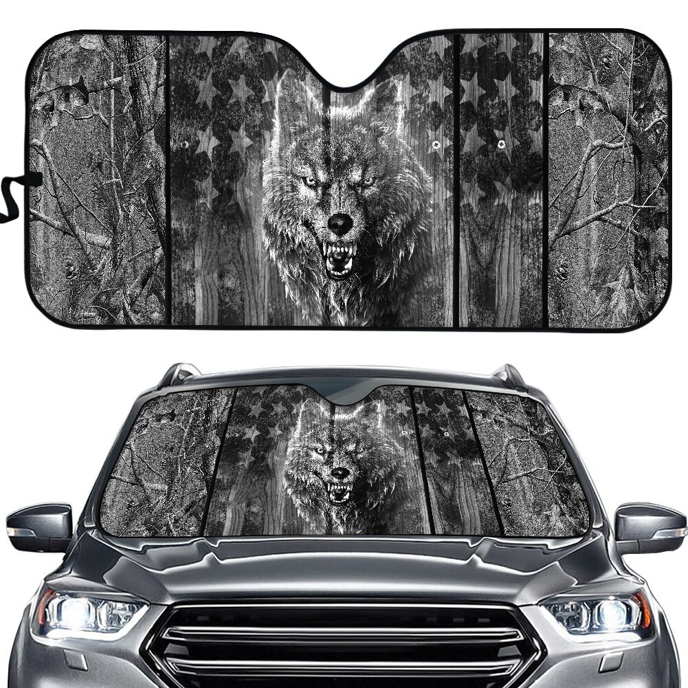Car Windscreen Cover Folding Wolf 3D Printed Car Windshield Sun Shade Auto Sun Visor UV Covers Car Window Protector Durable Case: YSFA2378HC