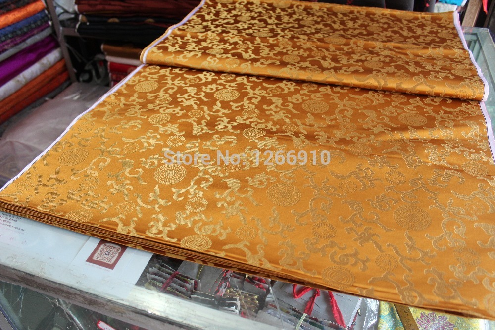 Kinesisk silkebrokade vævet damask damask stof cheongsam pude gylden cirkel med sky