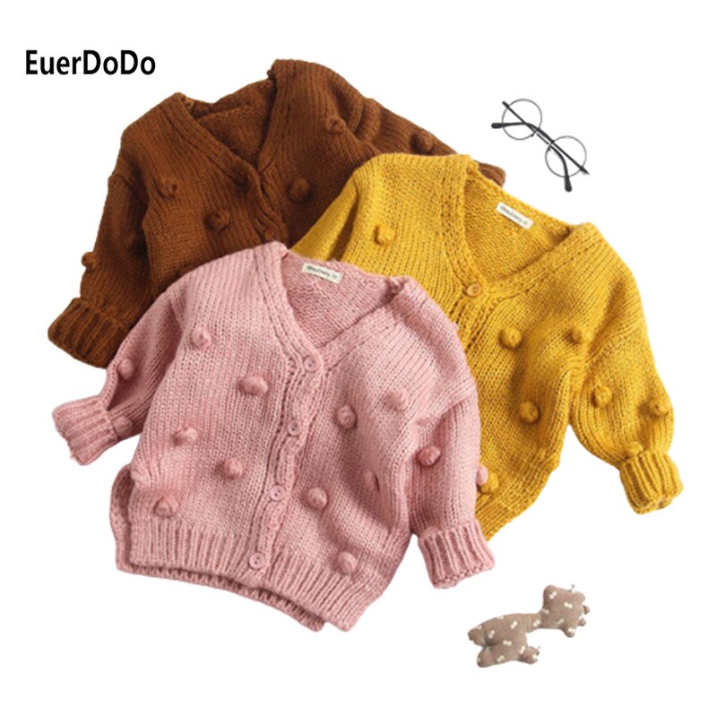 brand Autumn Winter Baby Girl Cardigan Knitted Hair-Ball Sweater Jacket Outwear Clothing Toddler Children Cotton Coat