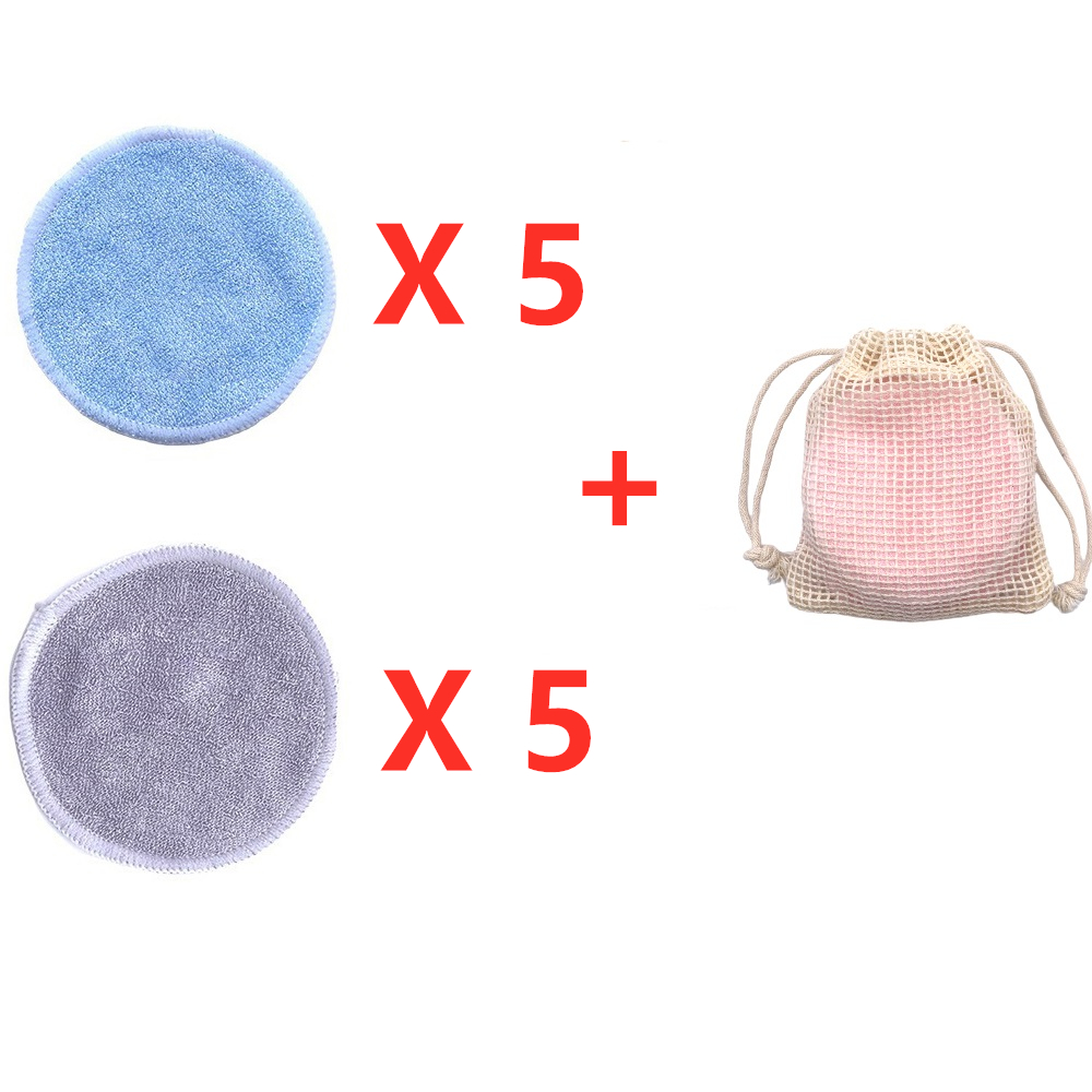 Eco Herbruikbare Bamboe Makeup Remover Pads 10 Stks/zak Wasbare Rondes Gezichtsreiniging Katoen Make Up Verwijderen Pads Tool: 5Blue 5Gray Color