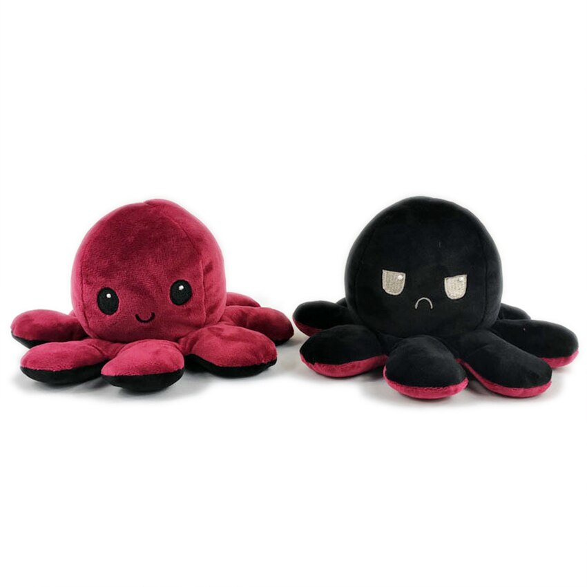 Double Sided Stuffed Flip Octopus Plush Doll Soft Simulation Plush Toy Color Doll Filled Plush Child Toy: Black red wine