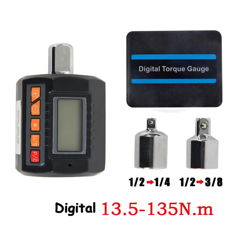 Torque Wrench 1/2" 1/4" 3/8" Adjustable Digital Torque Meter Tester Gauge Measurement Key 30,135,200N.m Adapter With Mechanical: 13.5-135 N.m Torque
