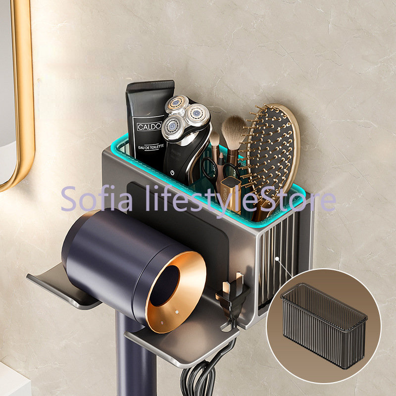 Soporte de aluminio para secador de pelo, estante montado en la pared para baño, estantes de almacenamiento, accesorios, soporte para cepillo