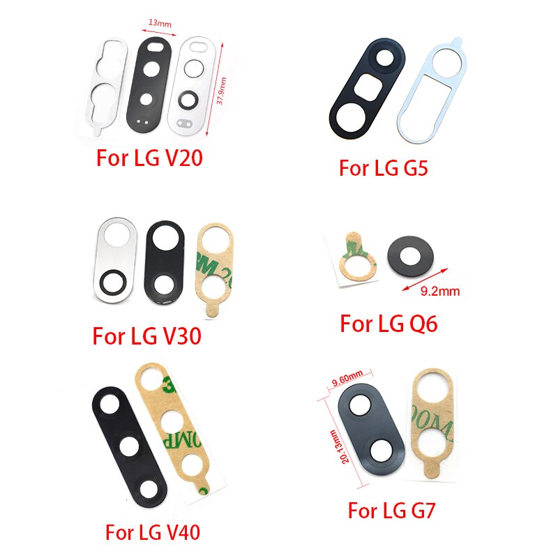 Couvercle d'objectif de caméra arrière en verre pour LG V20 V30 V40 G5 G7 Q6, pièces de rechange avec autocollant adhésif, 2 pièces
