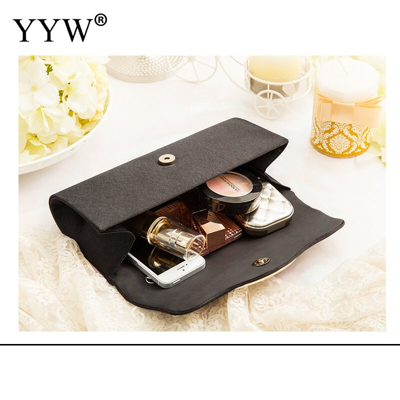 Dames Elegante Schoudertas Beknopte Plooi Clutch Bag Strass Zwart Effen Envelop Schoudertassen Rechthoek Portemonnee Vrouwelijke