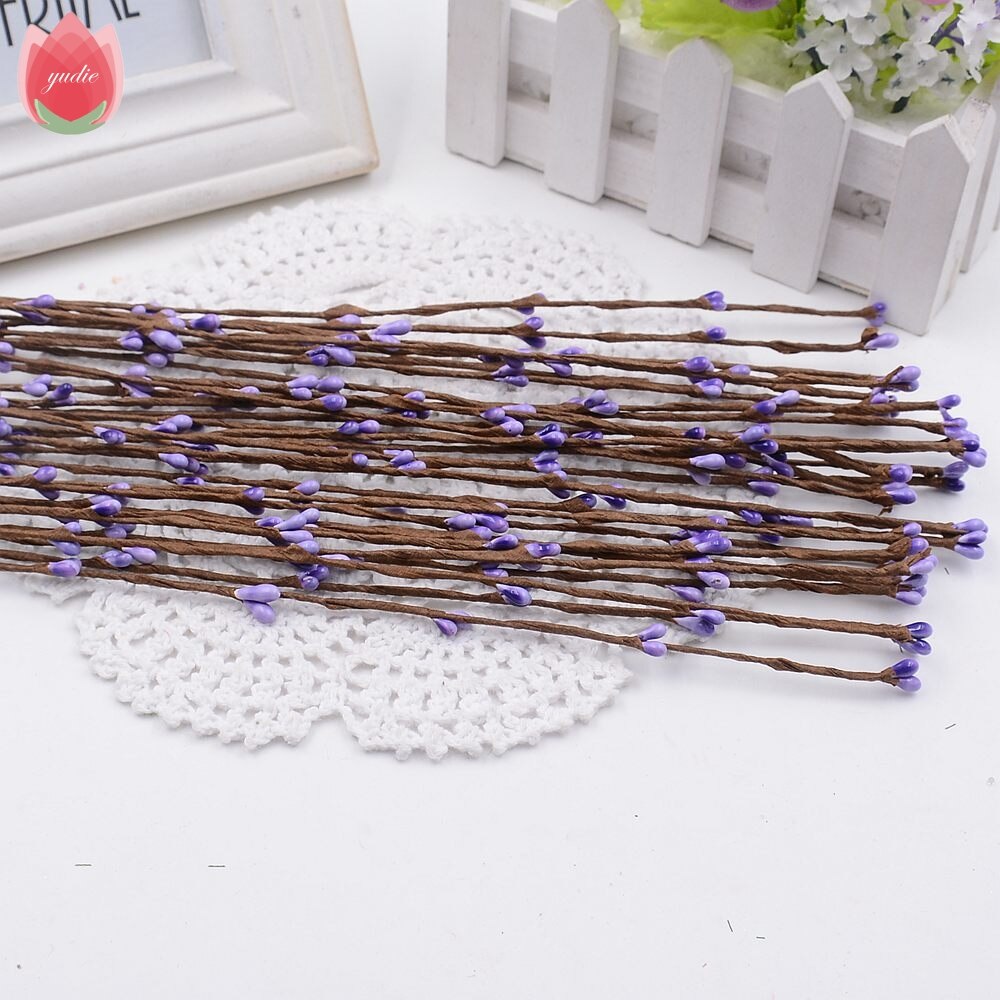 Billig 10 stk 40cm knop kunstige grene blomster jerntråd kviste til bryllup dekoration gør det selv scrapbog håndlavede krans blomster: Lilla