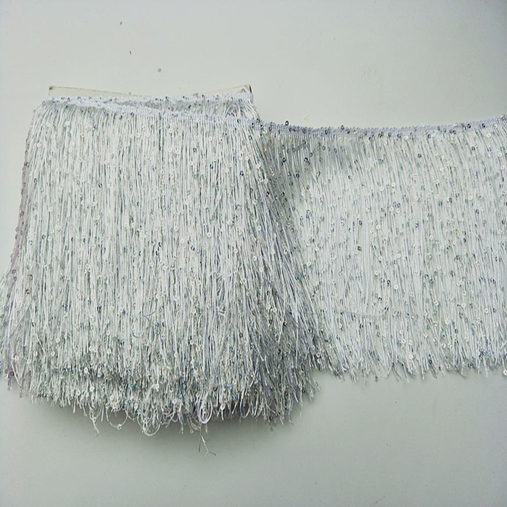 Borlas de lentejuelas/accesorios de pendientes/borlas de seda/accesorios de joyería, materiales de ropa DIY, 20cm/8 pulgadas de ancho, 10 yardas,: WHITE