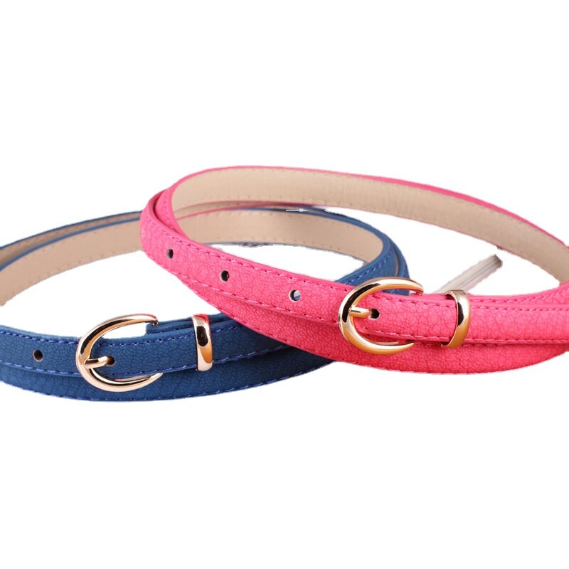 Female Leather Belt Metal Buckle Harajuku Candy Colors Girls Belt Skinny Thin Narrow Waistband for Women Dress Belts