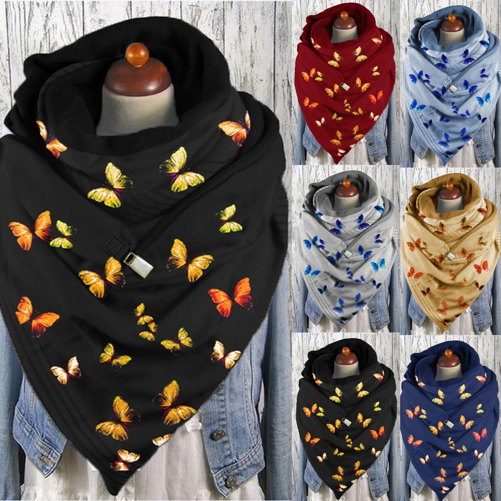 4@ Winter Women Scarf Winter Women Printing Button Soft Wrap Casual Warm Scarves Shawls Bib Warm Scarves Shawls