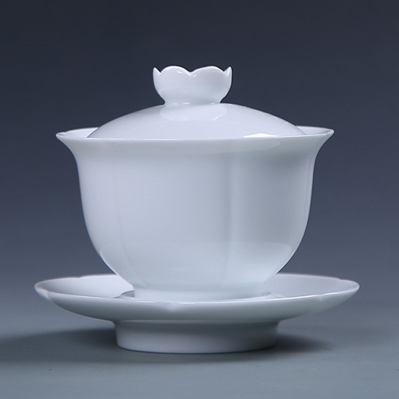 Shadow Celadon Tea Set Tea Cup Tea Bowl Handmade Ceramic Three-force Tureen Large Size Sopera De Ceramica Chrysanthemum Tea: white porcelain