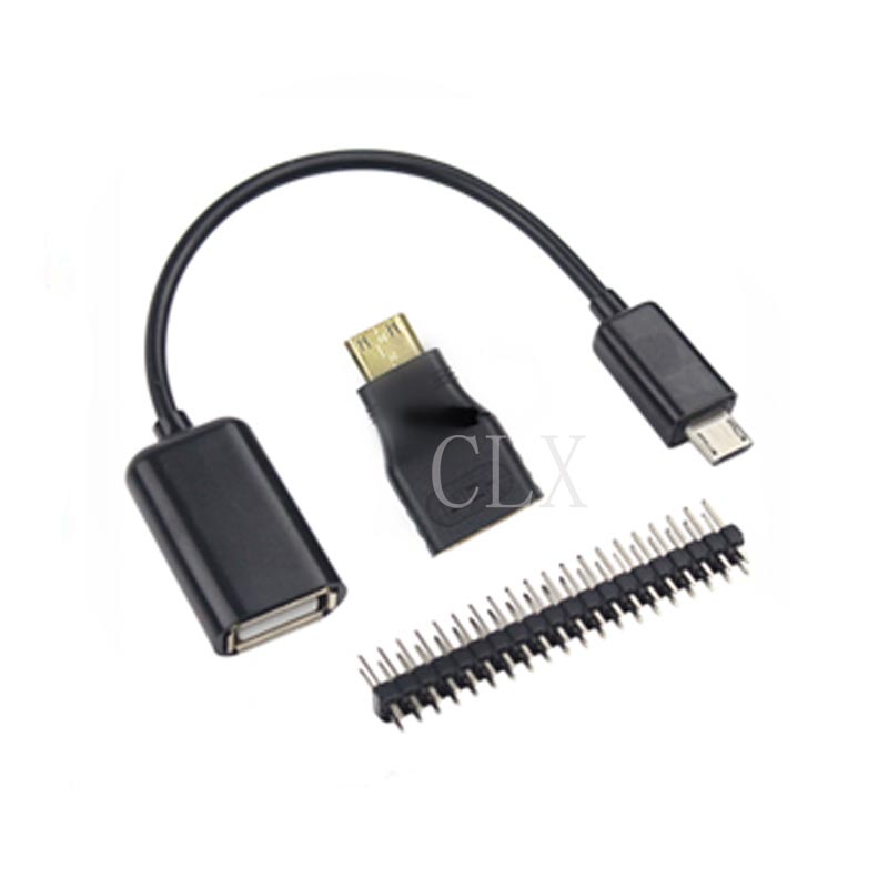 3 in 1 Raspberry Pi Nul Adapter Kit Mini HDMI naar HDMI adapter + Micro USB naar USB Vrouwelijke OTG kabel + 20 pin Male GPIO Header RRI 0