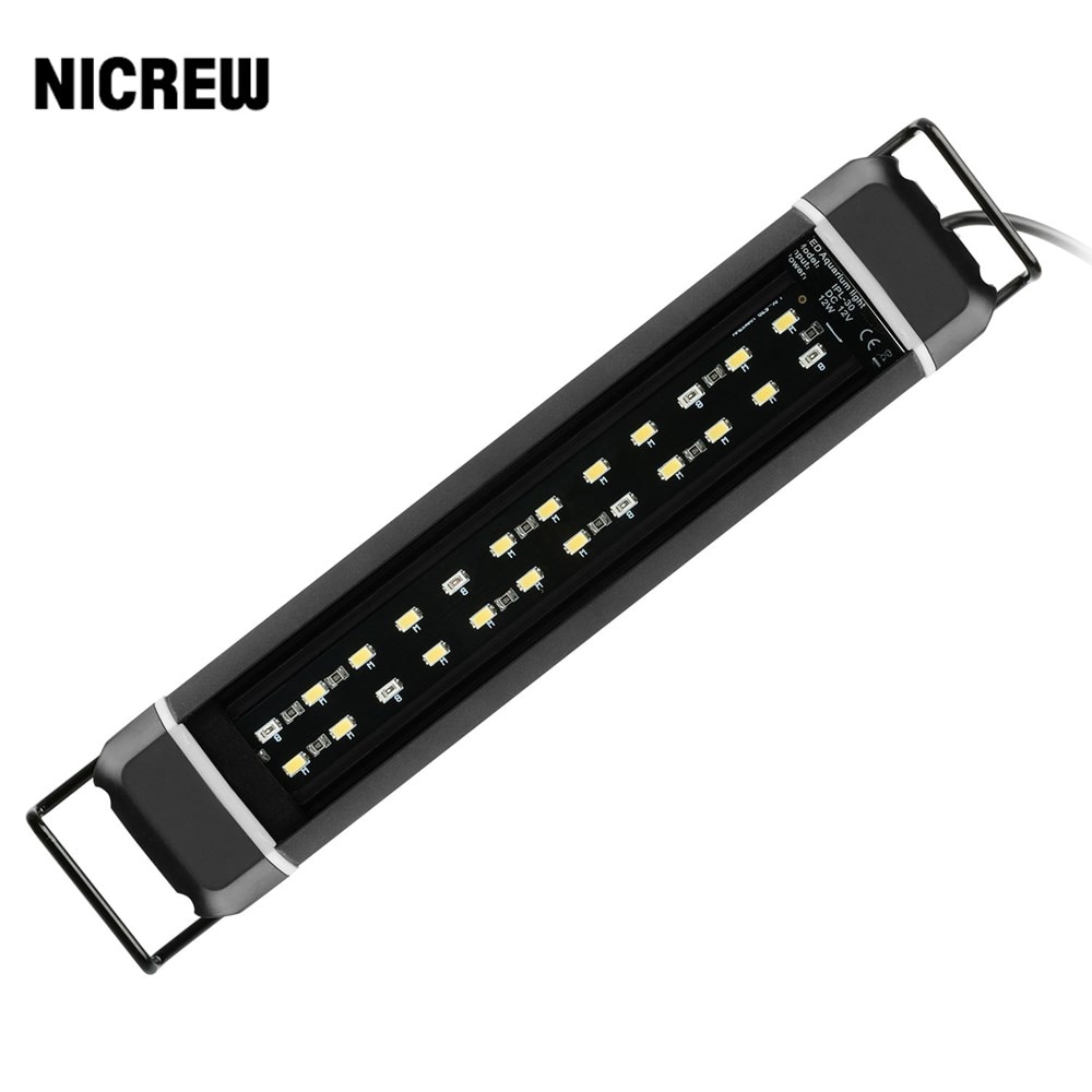 NICREW-Luz LED impermeable para acuario, iluminación de crecimiento de plantas de agua dulce, lámpara blanca y azul de 16W para acuario de 45-61cm