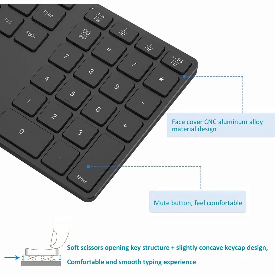 Teclado numérico inalámbrico con Bluetooth 5,0, teclado Digital de 35 teclas para cajero de cuentas, Windows, IOS, Mac OS, Android, PC, tableta y portátil