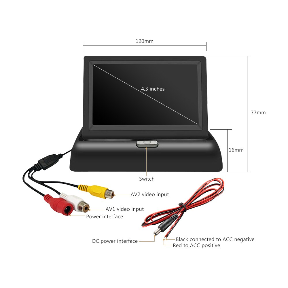 AOSHIKE-Monitor plegable para coche, 4,3 pantallas, con cámara, aparcamiento, 12V, pantalla TFT LCD, Universal, 640x480