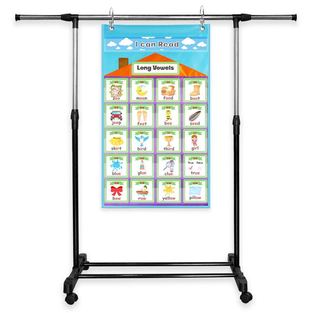 Pocket Chart with 154 Cards Purple Wall Hanging Short Vowels Hanging Bag for Teacher