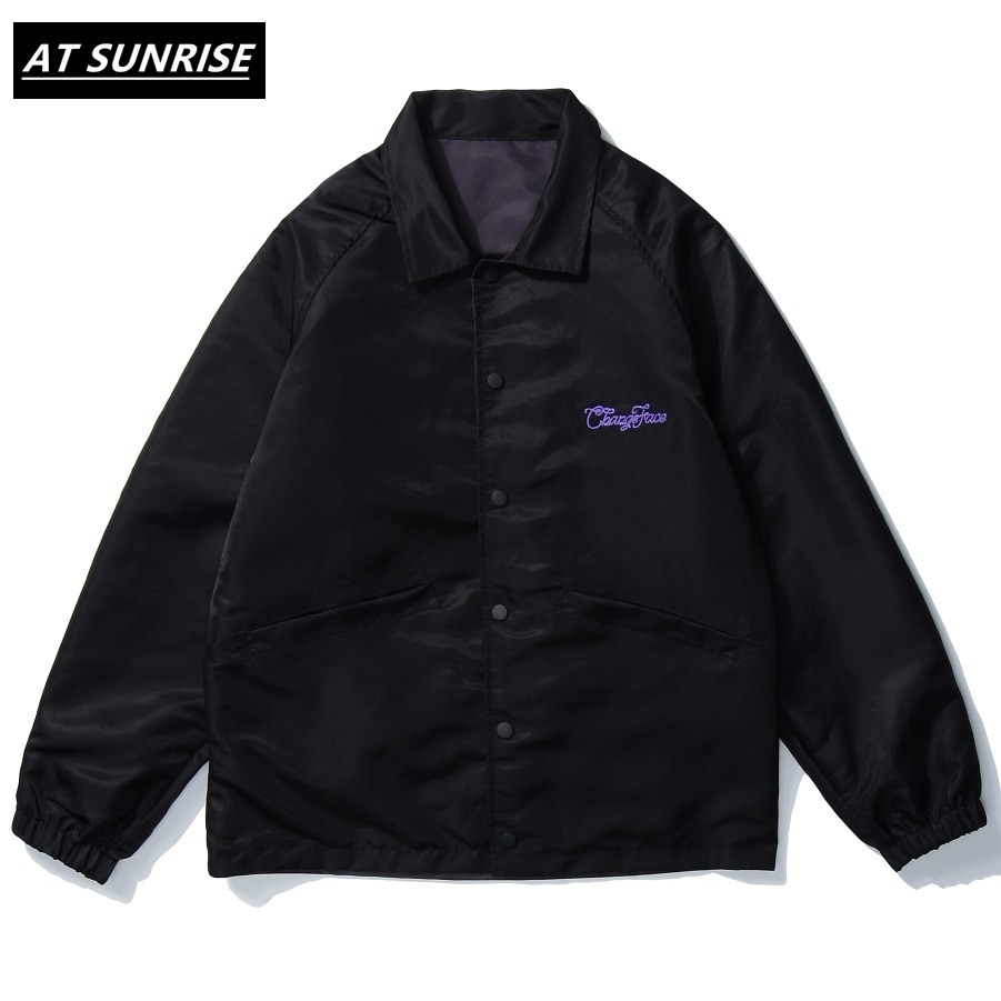 Double-sided Jackets Hip Hop Print Coaches Jackets Streetwear Casual Snap Button Windbreaker Jacket Coat Hipster Tops