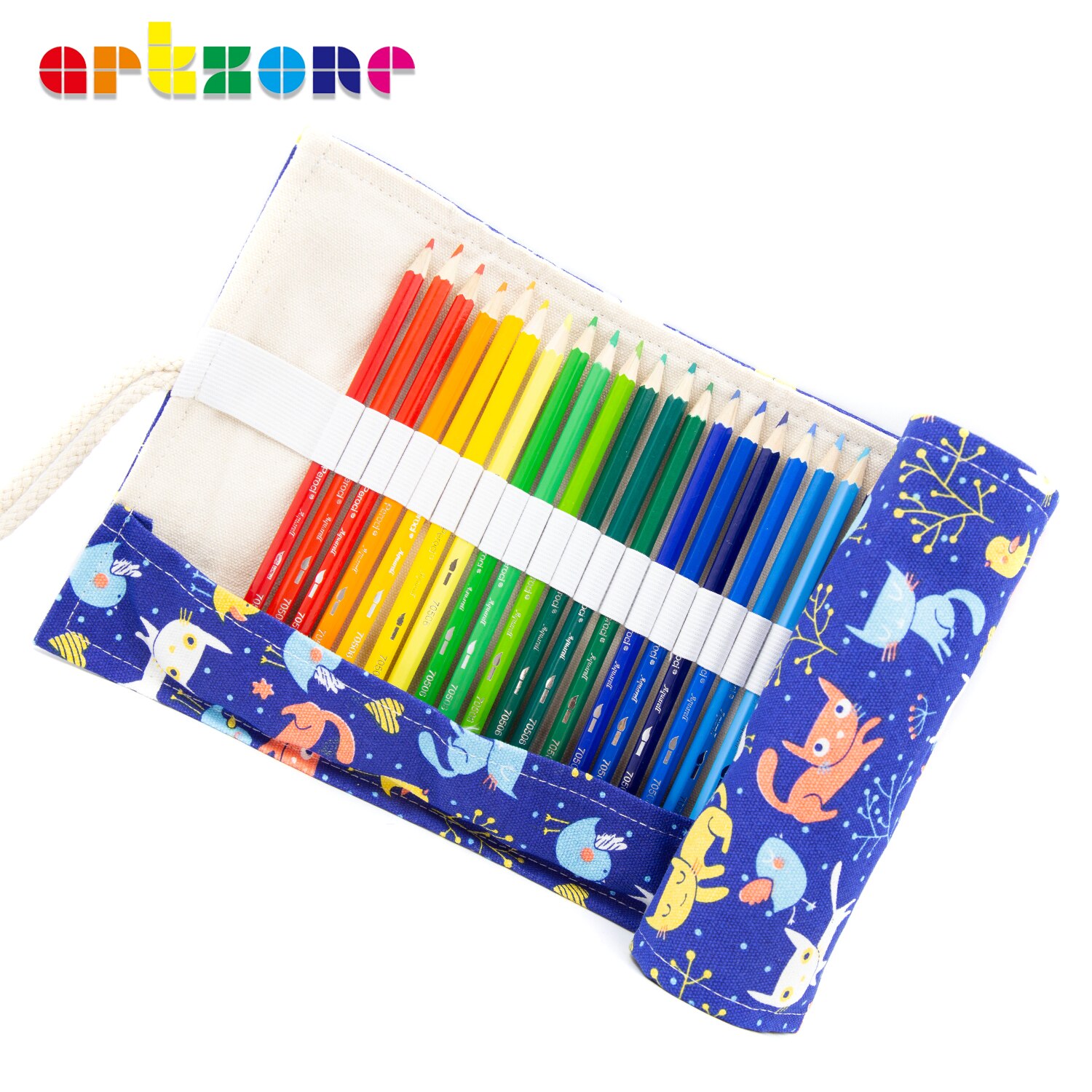 48 Holes Pencil Case Art Pen Bag Pouch Canvas Wrap Roll Makeup Pen Storage Stationery Student School Supplies
