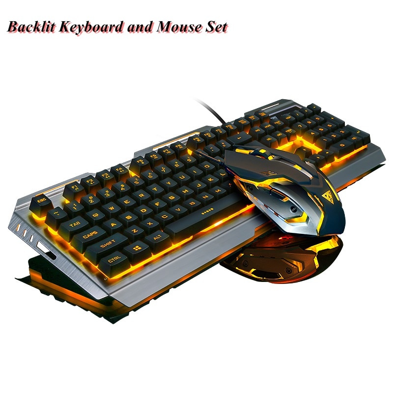 Wrangler V1 Suspended Keycap USB Wired Ergonomic Backlit Gaming Keyboard and Mouse Set ,Mechanical Feel,Aluminium Alloy Panel