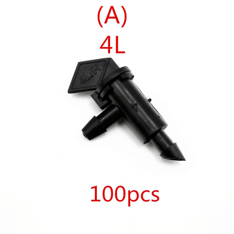 100pcs 4L 8L 16L/H Flag Drip Emitters Outlet Barb Micro Tubing Drip Irrigation Fittings Take Apart Dripper N206: A   100pcs