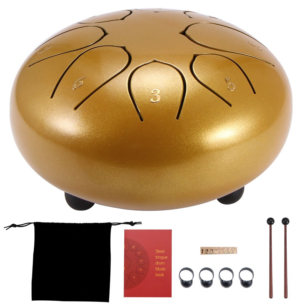 6 Inch Tong Drum Staal Tong Drum 8 Tune Hand Pan Drum Tanks Hang Drum Met Drumsticks Draagtas Percussie instrumenten: Gold