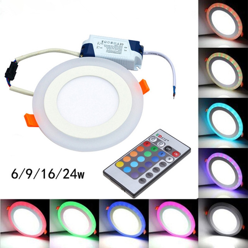 6Pcs 6W Ronde/Vierkante Rgb Led Panel Licht + Afstandsbediening Verzonken Led Plafond Panel Licht AC85-265V + Driver