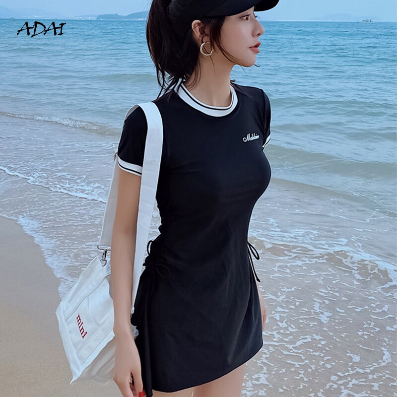 Sød badedragt kvinder badetøj pige koreansk stil o hals 2 stykke sæt strop talje nederdel svømme badedragt strand wear monokini