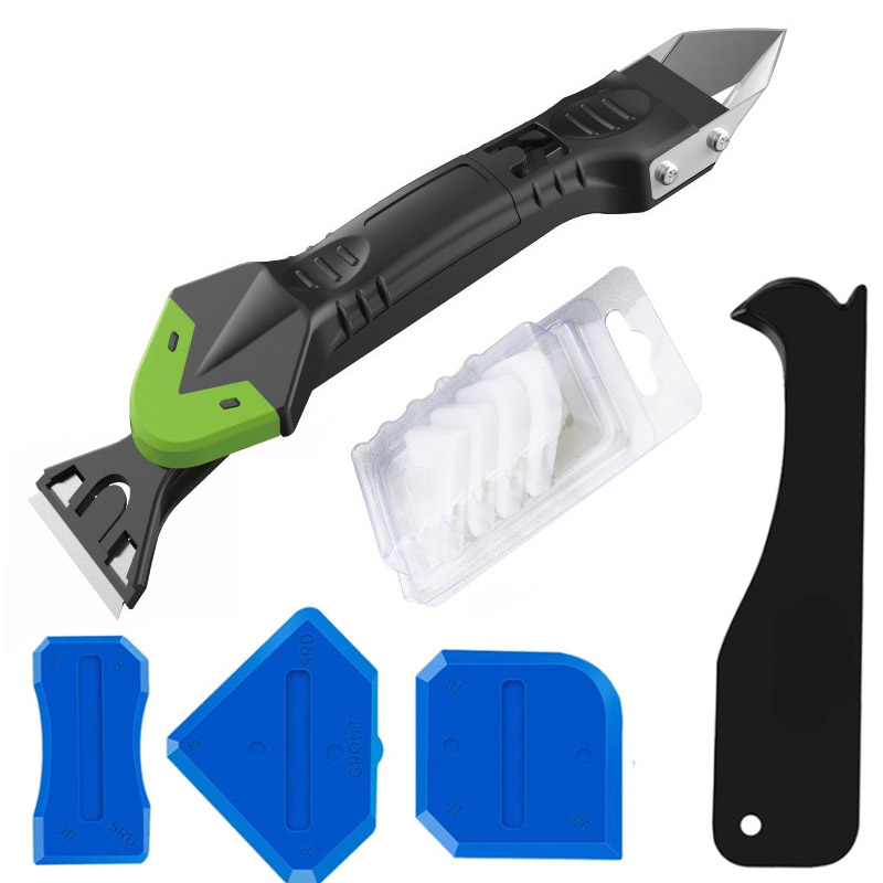 5 In 1 Siliconen Remover Kalefateren Finisher Kit Glad Schraper Grout Kit Tools Met Naad Tape Plastic Handgereedschap Set accessoires: Metal2- B SET