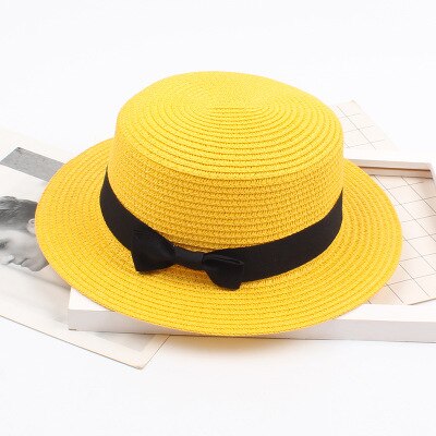 Sombrero de playa Simple de verano para mujer, sombreros casuales para mujer, corbata de lazo con borde plano, sombrero de paja para niñas, sombrero de Sol para deportes de natación, para adultos: yellow