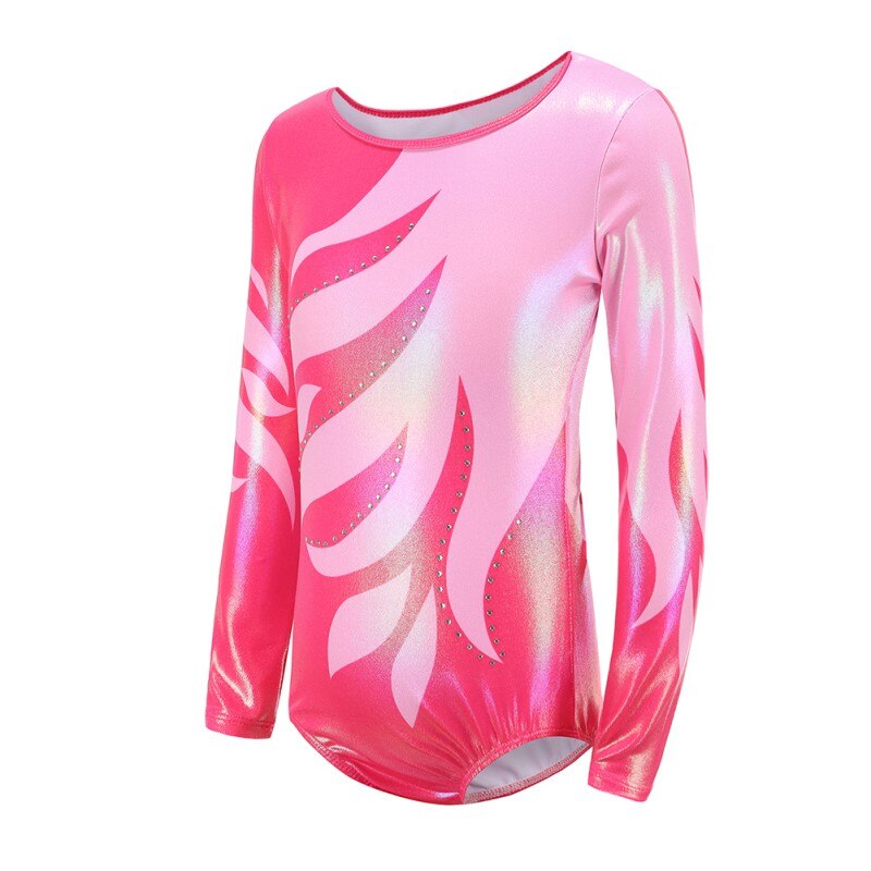 Kids Ballet Pink Gradient Long Sleeve Girls Gymnastics Girls Shiny Dance Performance Ballet Leotards