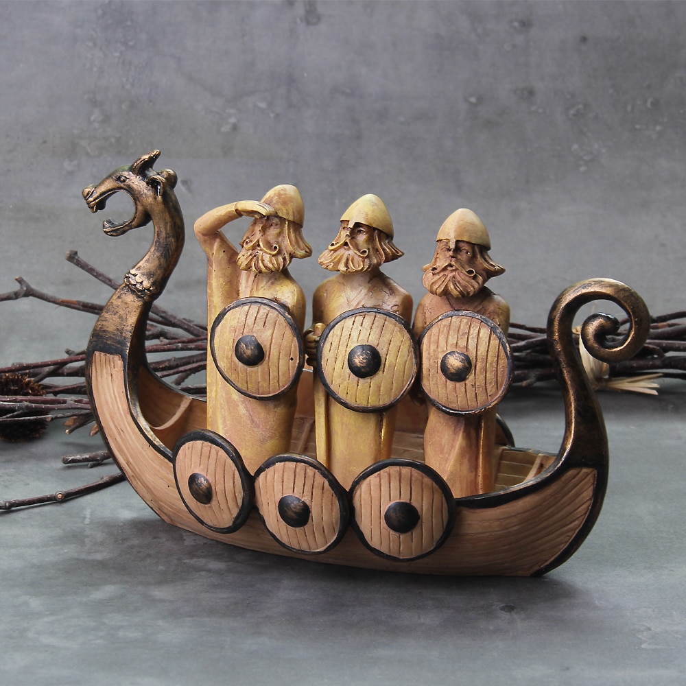 Style Viking Dragon Boat with 3 vikings on boat: Default Title