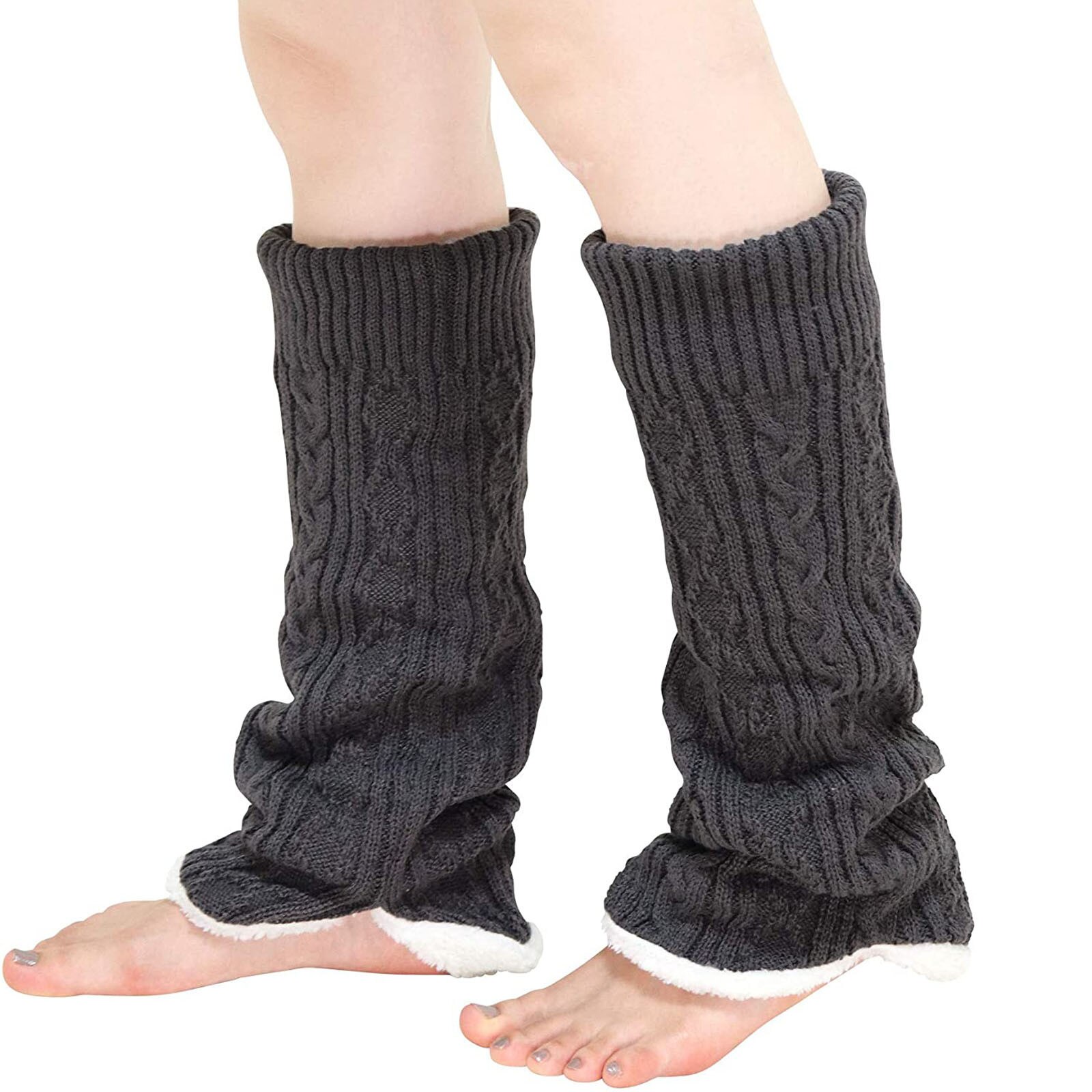 Calentadores de piernas de Invierno para mujer, largos, cálidos, gruesos, a prueba de frío, de felpa, estilo japonés, tejido sólido, calentadores de piernas: B