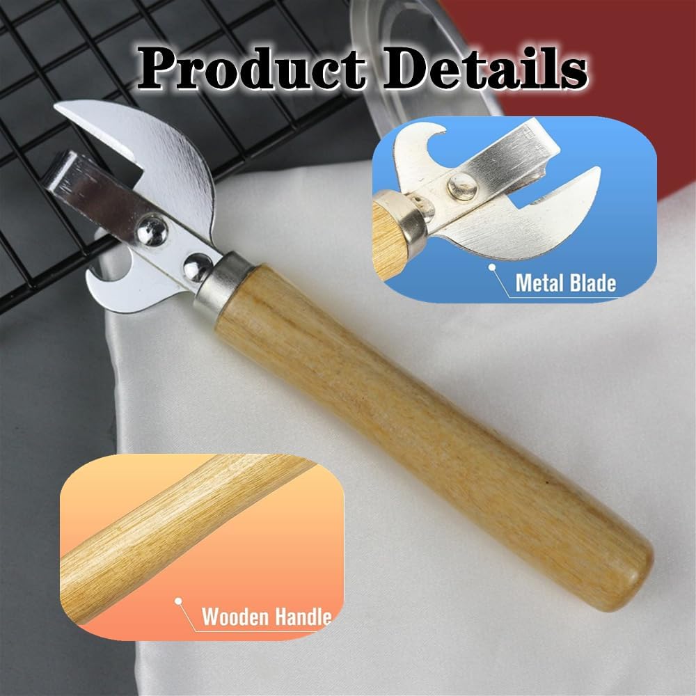 Can Opener, Multifunctional Bottle Opener, Stainless Steel Wooden Handle Can Opener, Suitable for Cans, Screwdrivers, Evaporated Milk Iron Cans, Beer Bottles and Other Cans